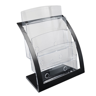 Akryl brosjyreholder med 3 rom og visittkortlomme - A4