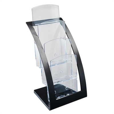 Akryl brosjyreholder med 3 rom og visittkortlomme - A6 / M65