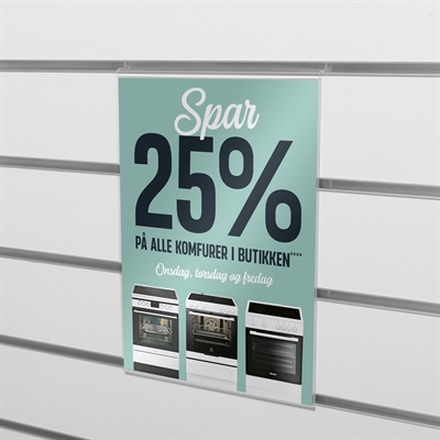 Akryl Skiltholder til Slatwall / Rillepanel