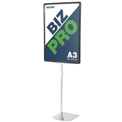 Biz Pro svart skilt-holder med krom metallfot - A3