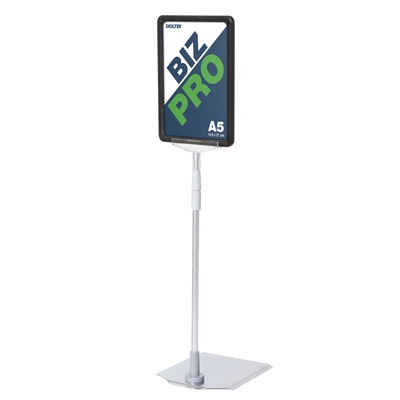 Biz Pro svart skilt-holder med krom metallfot - A5