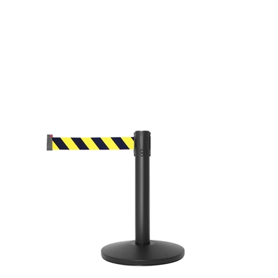 QueueMax Mini Svart Avsperringsstolpe med gult/svart bånd