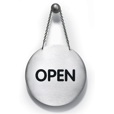 "OPEN/CLOSED"-skilt - Rundt piktogram med kjetting