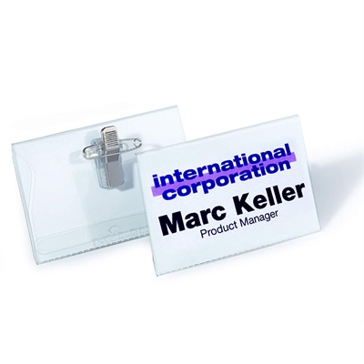 Basic Navneskilt med nål/klemme - 40x75 mm - Pakke med 50 stk