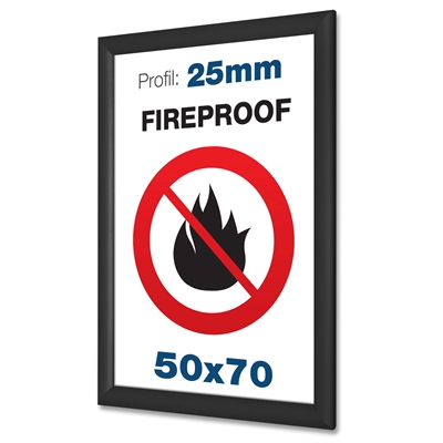 B1 Brannsikker sort klikkramme med 25 mm profil - 50x70 cm