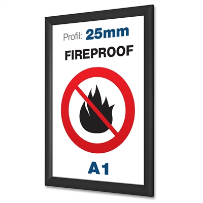 B1 Brannsikker sort klikkramme med 25 mm profil - A1