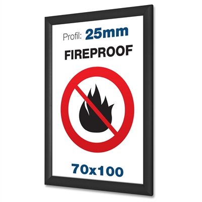 B1 Brannsikker sort klikkramme med 25 mm profil - 70x100 cm