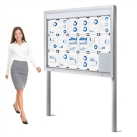 Frittstående Premium LED 18xA4 utendørs whiteboard oppslagsskap med nedgravingsstolper