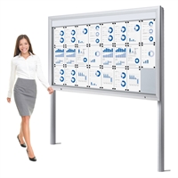 Frittstående Premium LED 24xA4 utendørs whiteboard oppslagsskap med stolper for feste på betong