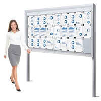 Frittstående Premium LED 27xA4 utendørs whiteboard oppslagsskap med stolper for feste på betong