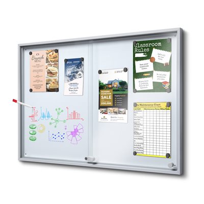 Whiteboard oppslagsskap med skyvedører og lås